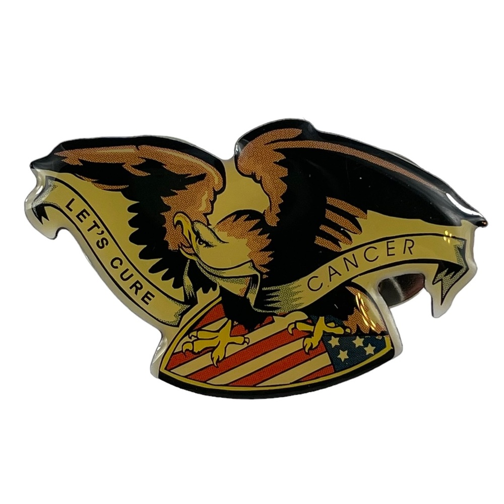 Vintage Bald Eagle USA Let’s Cure Cancer Hat Leather Motorcycle Jacket Lapel Pin